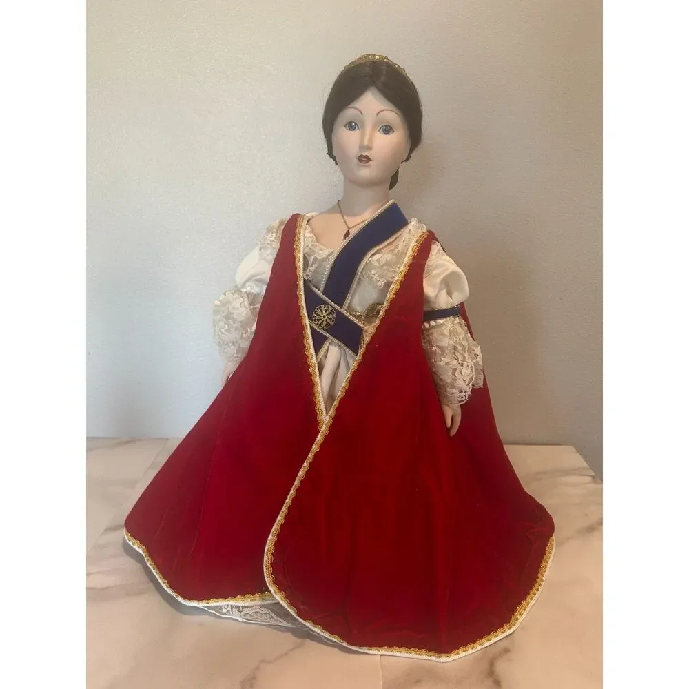 Queen Victoria Porcelain Doll 19 Inch Red Velvet Dress